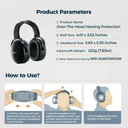 Noise Reduction Safety Ear Muffs, SNR 31dB Hearing Protection Earmuffs, Adjustable Noise Cancelling Headphones for Shooting Gun Range Mowing Construction Woodwork Adult Kids