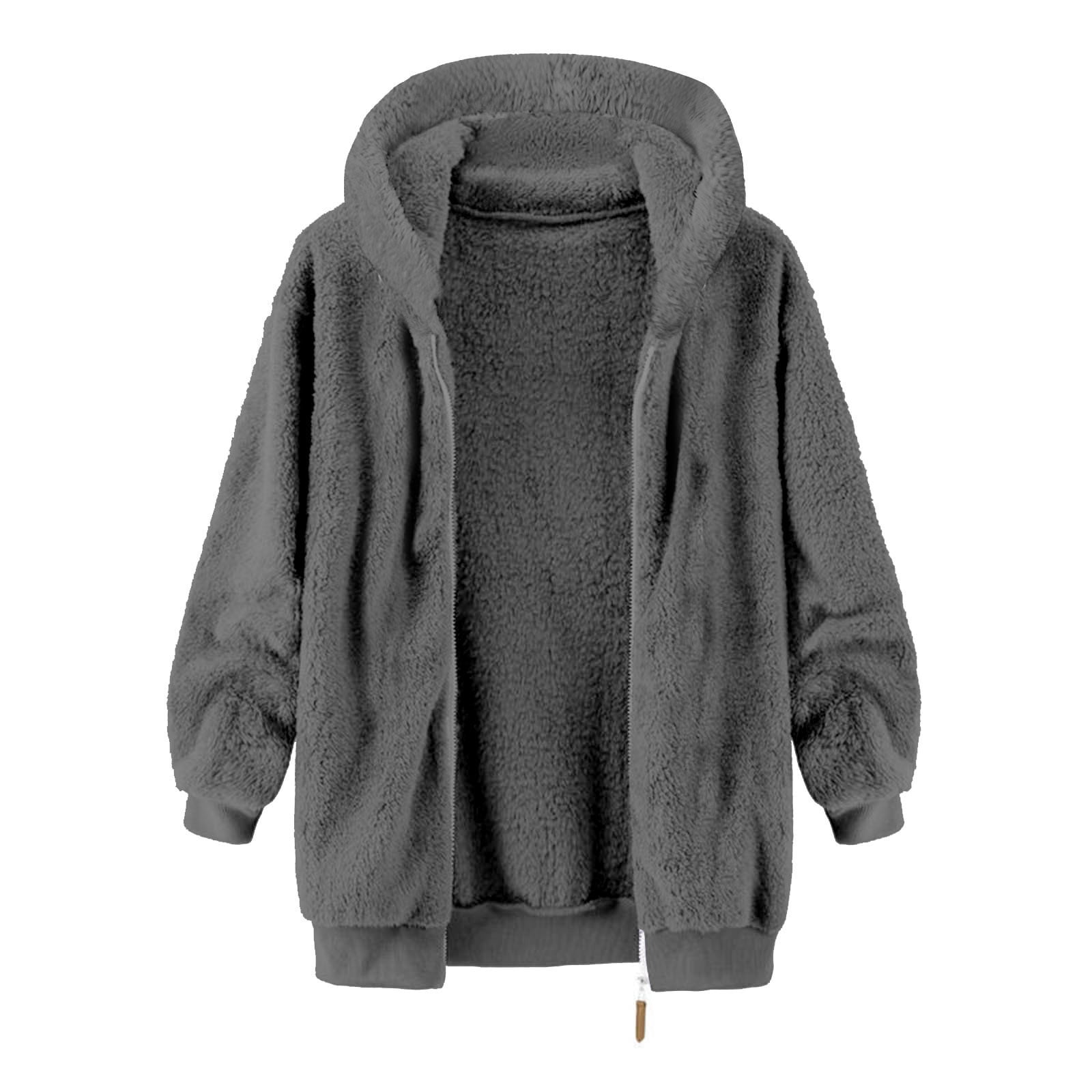 Men's Fleece Hooded Jacket Plus Size Fashion Winter Warm Sherpa Plush Zipper Fuzzy Jackets Casual Solid Color Comfort Soft Coats