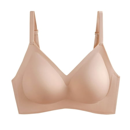 Meresysid Fashion Women Solid Color Thin And Light Wireless RemovableJelly Adhesive Soft Support Together Daily Bra Beige