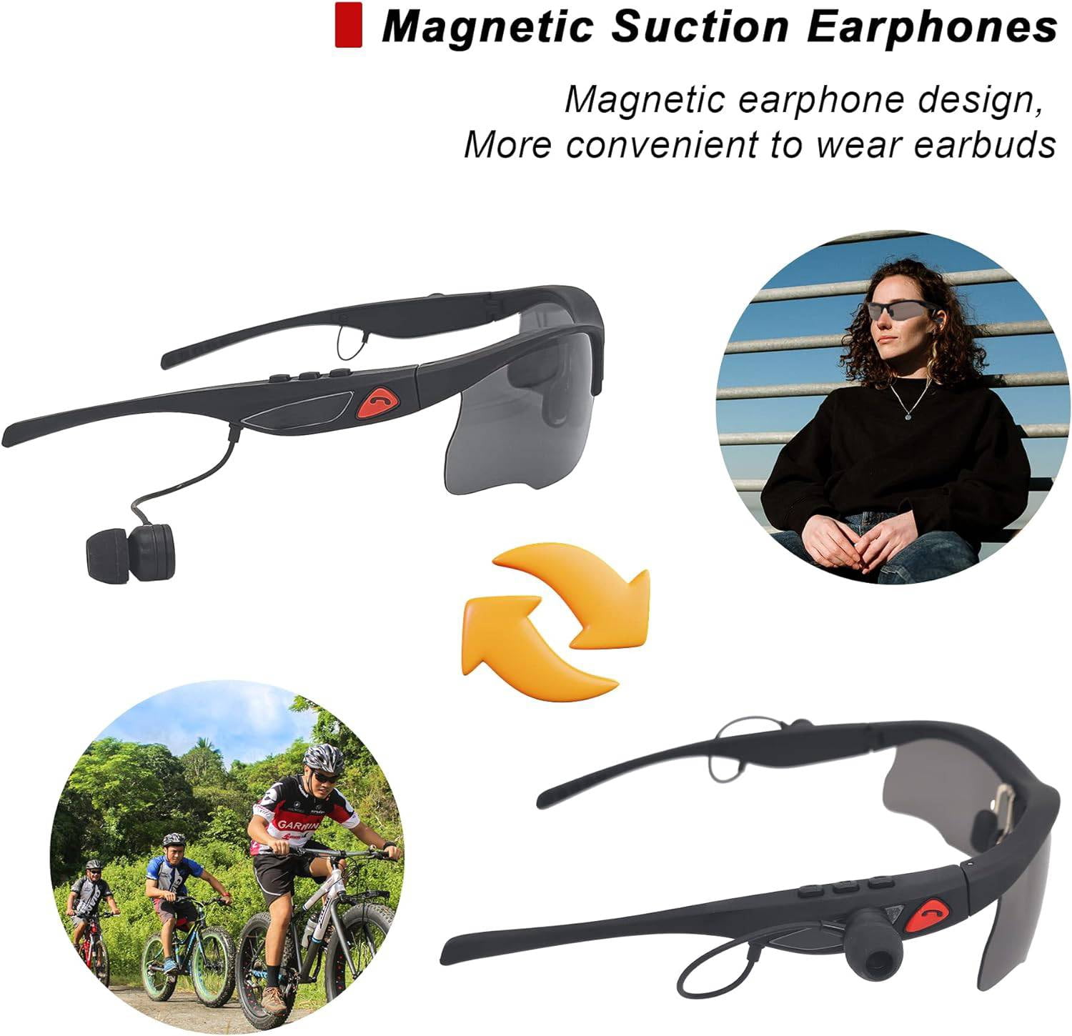 Teblint Sports Sunglasses, Wireless Bluetooth Headset with Sports Polarized Sunglasses, Smart Glasses Headphone Built-in Mic for Outdoor Cycling Running Driving Fishing (Black)