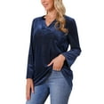 thumbnail image 4 of INSPIRE CHIC Women's Top Glitter Velvet V Neck Long Sleeve Metallic Tunic Blouse Loose Party Sparkle Blouse M Dark Blue, 4 of 6