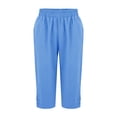 thumbnail image 6 of Linen Capri Pants for Women Summer Knee Length Straight Leg Pant Casual Loose Beach Bermuda Clothes with Pockets Blue L, 6 of 7