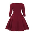 thumbnail image 2 of PENGXIANG Women‘s Spring Autumn Patchwork Dress Long Sleeve Square Neck Plaid Zipper A-Line Dress, 2 of 5