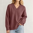 thumbnail image 6 of DYTTDG Women's V-Neck Sweater | Long Sleeve Loose Fit Solid Color Knit Pullover Top, Ribbed Cuffs and Hem Casual Jumper for Daily Outfits, 6 of 8