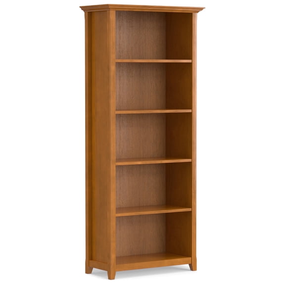 Amherst 30 inch Wide Solid Wood Transitional 5 Shelf Bookcase in Light Golden Brown