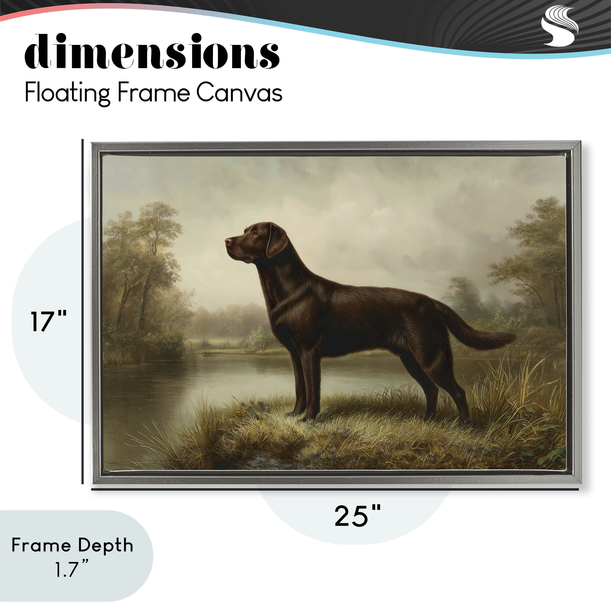 Stupell Industries On Alert Chocolate Lab Gray Framed Floater Canvas Wall Art, design by Petal Prints Design