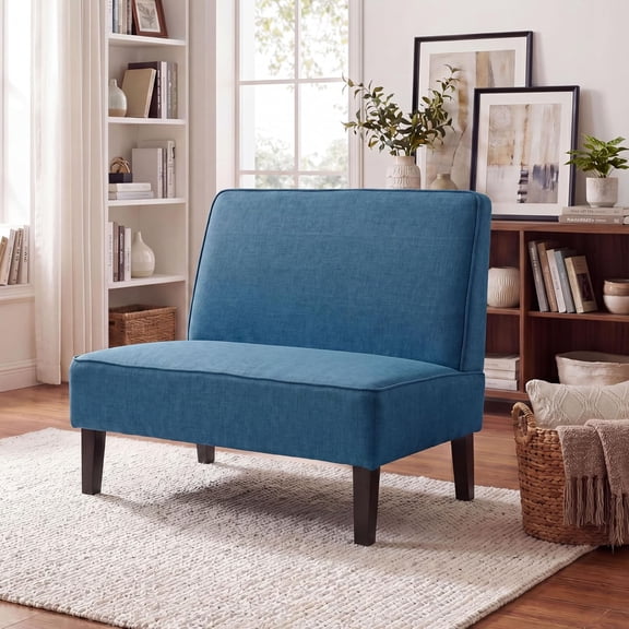 Small Loveseat Sofa Upholstered Mini Couch for Small Spaces 2-Seater Sofa Couch with Wooden Legs for Bedroom Living Room(Blue)