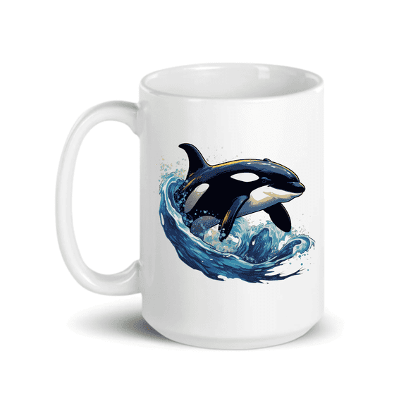 C&M Personal Gifts  Orca Whale in Ocean Wave Ceramic 15 oz. Coffee Mug