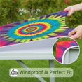 thumbnail image 6 of Rainbow Tie Dye Mandala Pattern Square Fitted Tablecloth with Elastic Edge,Square Table Cover,Washable Elastic Table Cover for Home Kitchen Party Decor 34"x34", 6 of 6