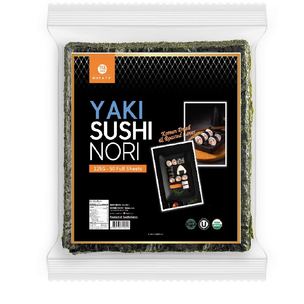 Organic Yaki sushi nori (50 full sheets), 125g, Vegan Roasted seaweed