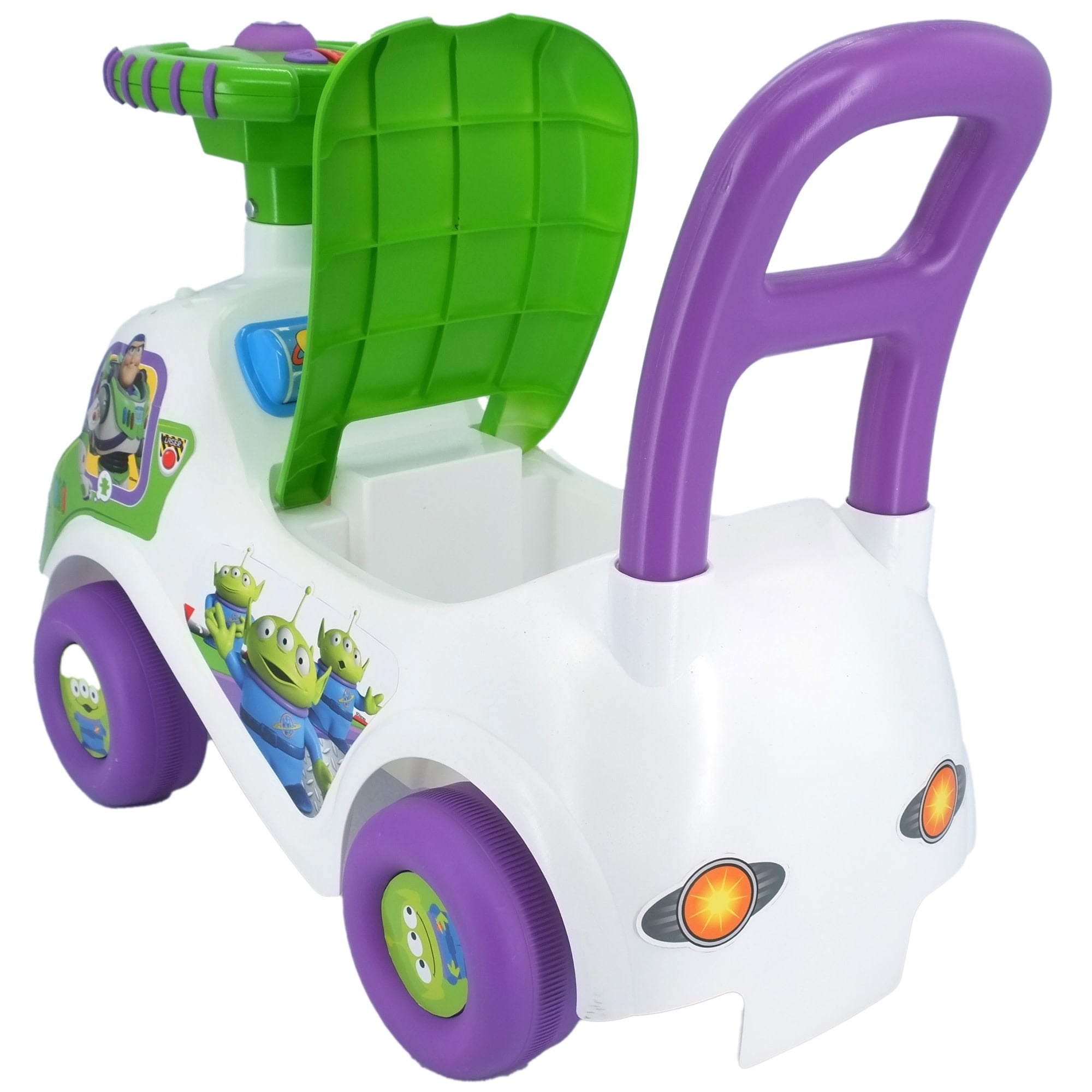 Kiddieland: Ride n' Go - Space Adventure Buzz - Disney Lights & Sounds Foot-To-Floor Vehicle, Toy Zoom Alien, Storage Seat, Handle, Toddlers 12-36mo