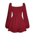 thumbnail image 4 of Women's Jumpsuit Solid Long Sleeve Ruffle Layer Tie Mini Short Romper Outfit for Any Occasion, 4 of 9