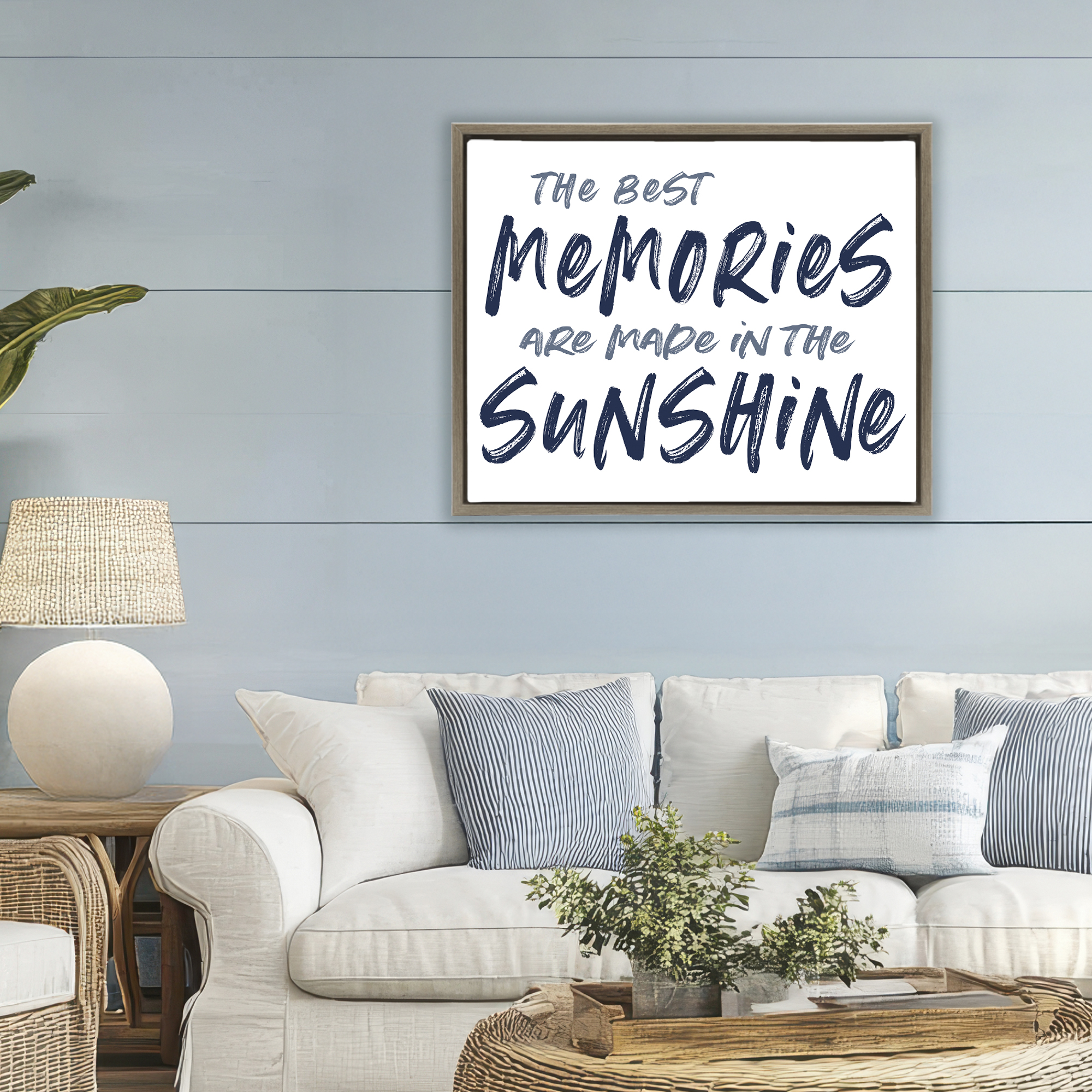 Memories Made In Sunshine Brown Framed Floater Canvas Wall Art, design by Lettered and Lined