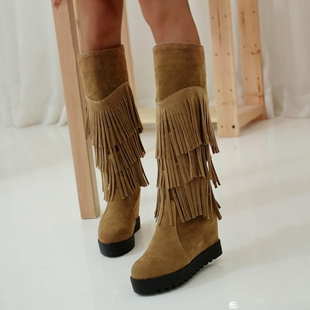 

Christmas High Women s Women s Size Large Boots Winter Shoes Tassel Leisure Slope Boots Heel Autumn Thign Increasing Women s Boots