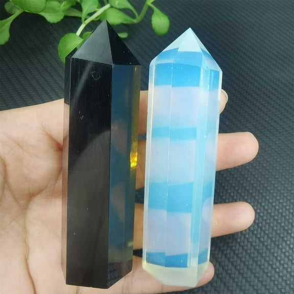 Crystland Obsidian ＆ Opalite Obelisk Crystal Point Wand Desktop Display Reiki Healing 120g 
