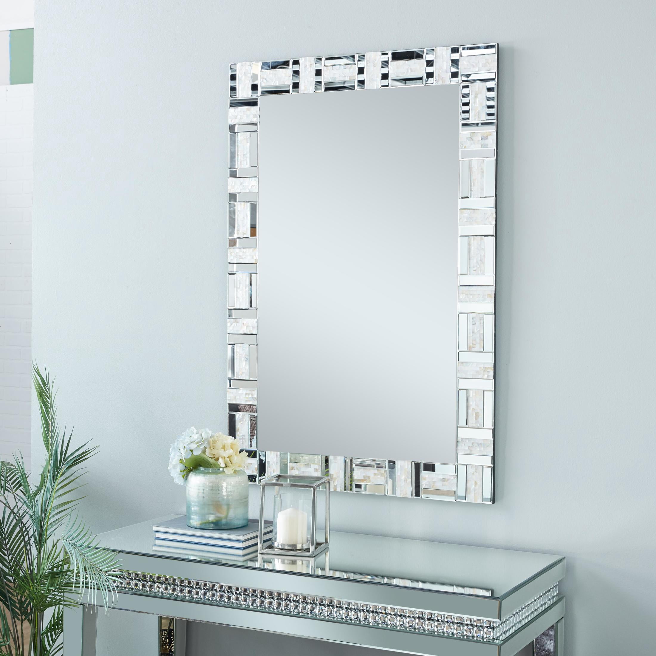 DecMode 32" x 47" Silver Geometric Wall Mirror