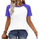 thumbnail image 5 of Camisetas de manga corta de verano para mujeres Moda de manga de raglan Color bloqueado cuello redondo Blusa casual Camisetas de manga corta de mujer Casual, 5 of 7