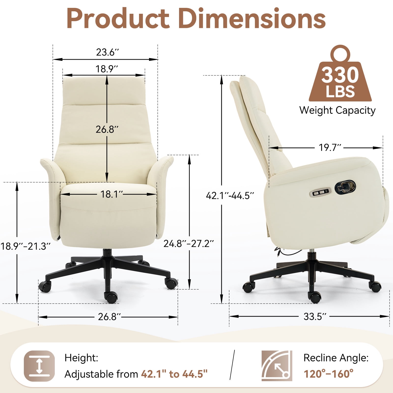 AVAWING Electric Executive Office Chair with Footrest, Ergonomic PU Leather Recliner Chair, Beige