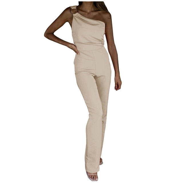 Summer Jumpsuits for Women Sleeveless Off Shoulder Elegant Womens Jumpsuits Solid Loose Fit Straight Pockets Rompers