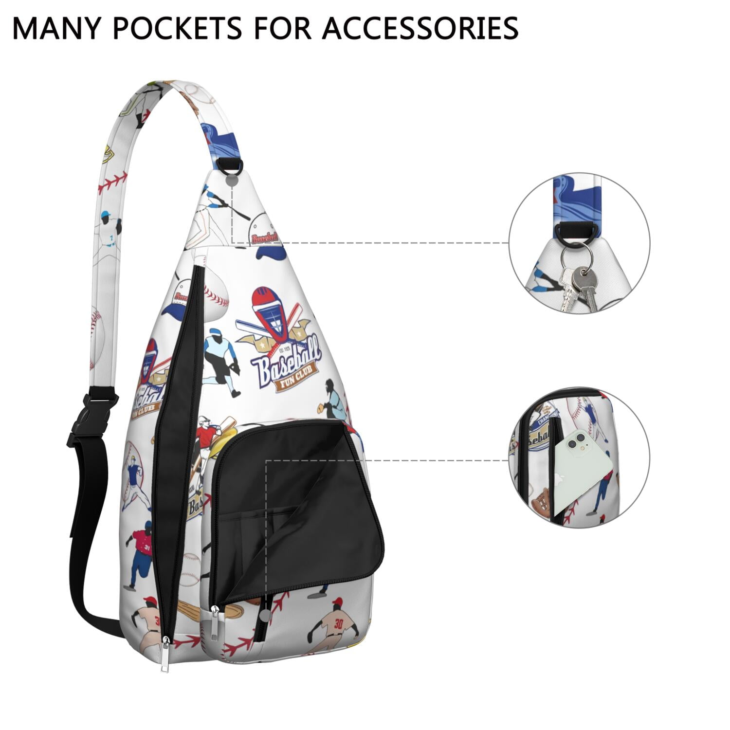 Sports Sling Backpack - Baseball, Football, Soccer, Basketball Print – Lightweight Crossbody Bag for Hiking, Gym, Travel – Athletic Gift for Sports Lovers