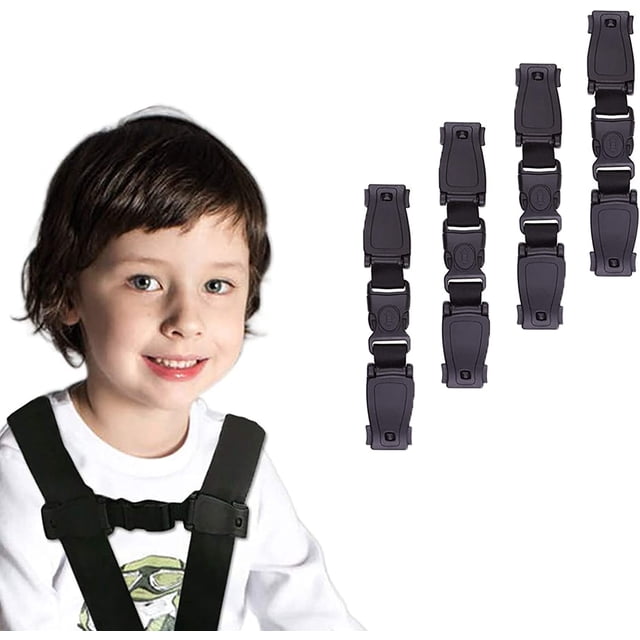 Clips para cinturón de seguridad infantil (4 unidades), resistentes y duraderos, evitan que los niños se quiten los brazos del cinturón. (Negro)