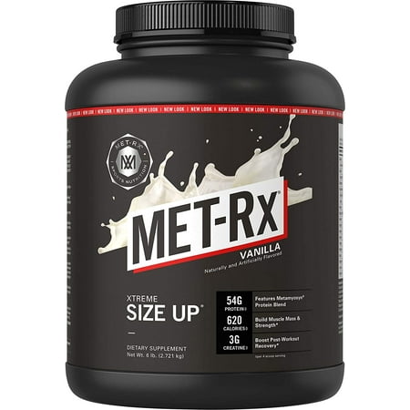 Massive Whey Gainer - MET-Rx Size Up Gainer, Vanilla, 6 lb, Muscle Mass Gainer Supplement with High Protein (54 grams Per Serving), 81g of Carbohydrates and contains Glutamine, and Creatine, Whey Protein Base