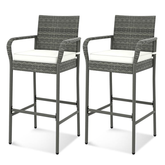 Aimee Lii Patio Wicker Barstools with Armrests and Soft Cushions for Porch Backyard Set of 2, Outdoor Patio Furniture for Balcony Pool Deck Backyard