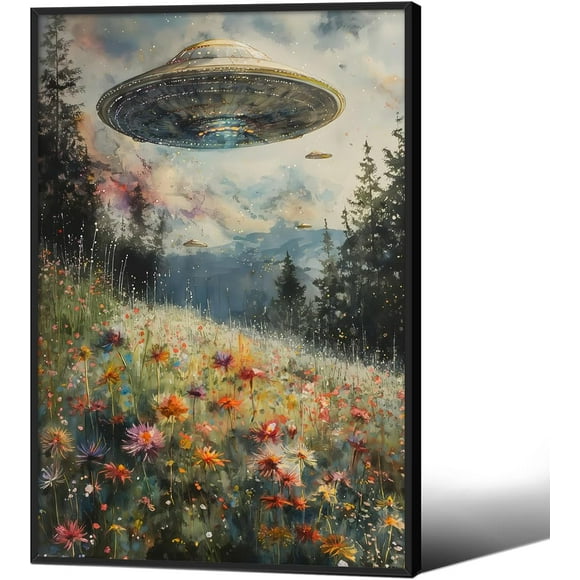 Myhong.1 UFO FPosterny Trippy Wall Art Victorian Posterique Poster Landscape Oil Painting Canvas Prints for Living Room Bedroom Wall Decor Poster 8*12inch