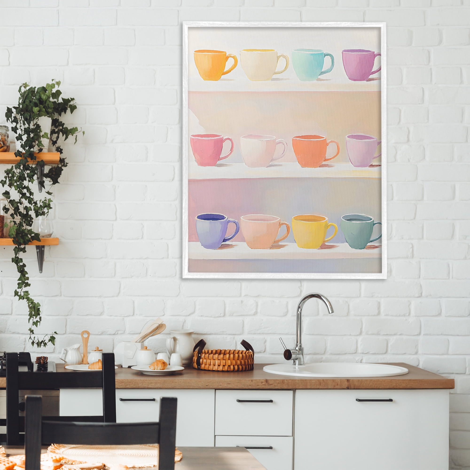 Stupell Industries Rows of Pastel Teacups White Framed Giclee Art, design by The Prints Vibe