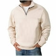 thumbnail image 2 of BRGZLK Men Pullover Stand Collar Tops Solid Color Fashion Casual Long Sleeve Polar Fleece Half Zipper Stand Collar Pocket Sweatshirt Beige XXXL, 2 of 5