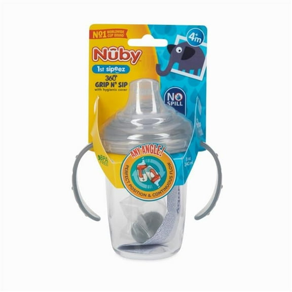DDI 2360071 Nuby Grip N Sip Cups with Hygienic Cover & 360 Weighted Straw, Grey - Case of 24