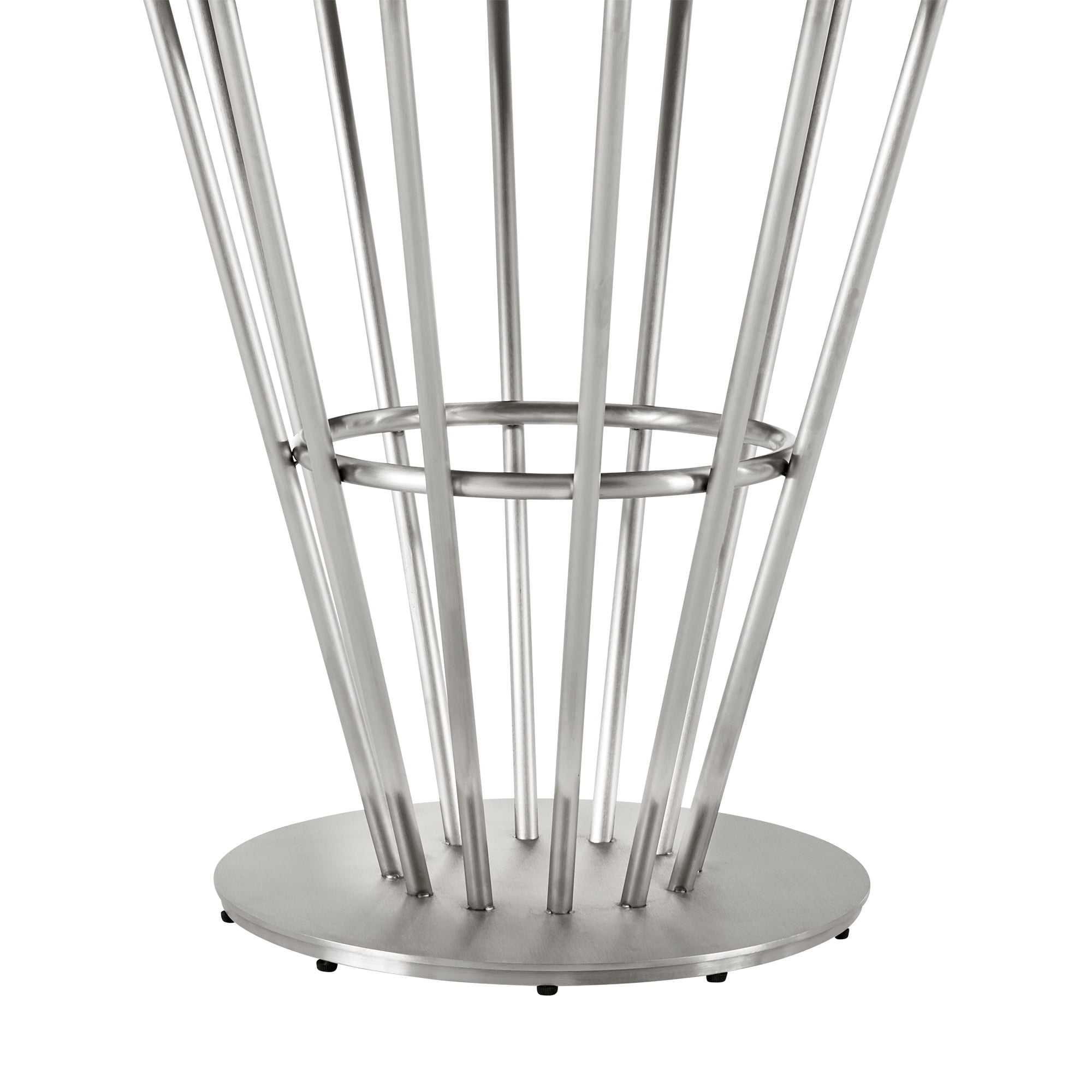 Veronica 48" Round Dining Table in Brushed Stainless Steel Base with Walnut Panel and Glass Tabletop