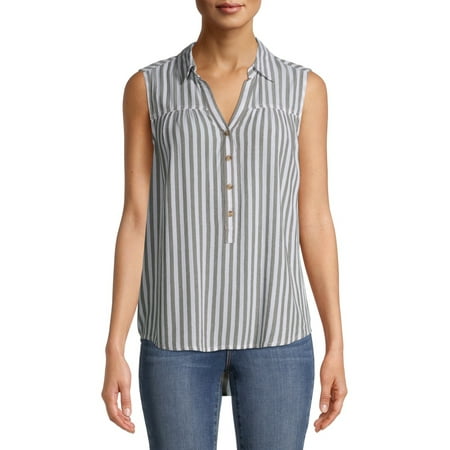 Time and Tru Women's Sleeveless Henley Popover Top