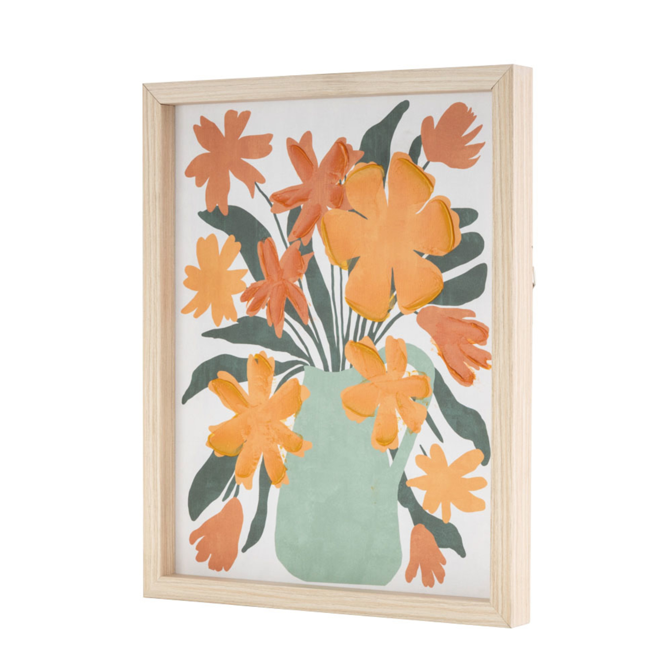 14" x 11" Floral Framed Wall Art with Green Leaves and Vase, by DecMode