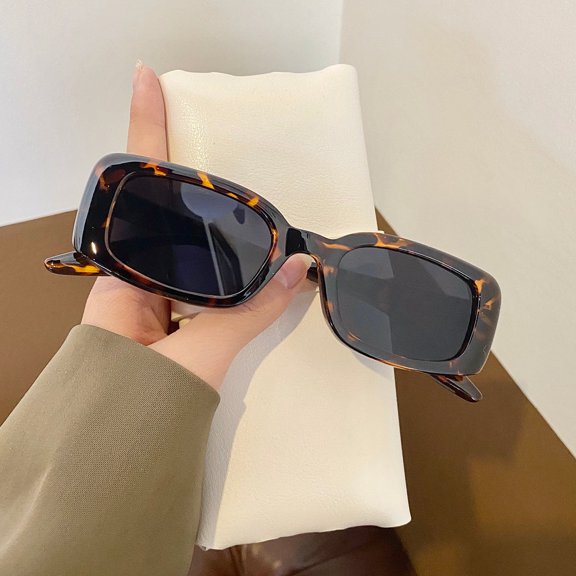 Retro Concave Sunglasses for Women and Men, UV Protection, Sporty Small Box Leopard Print Design, Resin Lenses