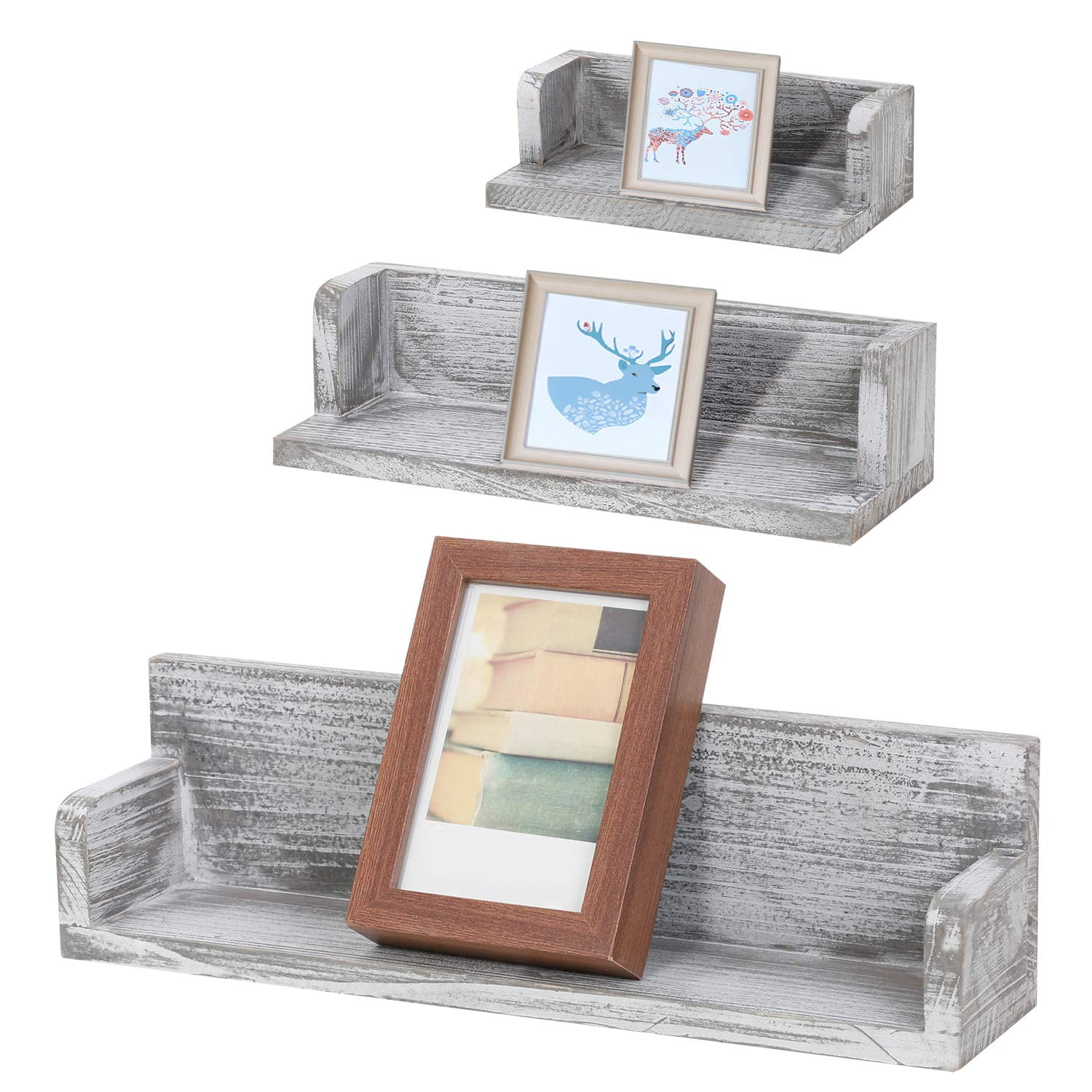 NEX Floating Shelves Wall Mounted Rustic Wood Wall Shelves Set of 3