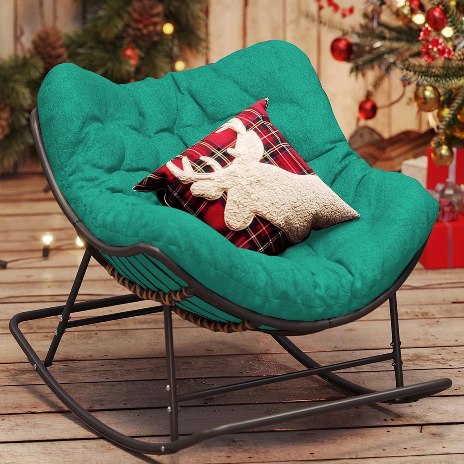 XXLYY Outdoor Rocking Chair Cushions – 6.3" Thick Waterproof Papasan Egg Chair Pad with Ties, Comfortable Round Seat Cushion for Living Room, Patio, Porch, or Balcony