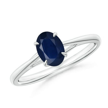- September Birthstone Ring - Prong-Set Oval Sapphire Cathedral Solitaire Ring in Platinum (7x5mm Blue Sapphire) - SR1214S-PT-A-7x5-7