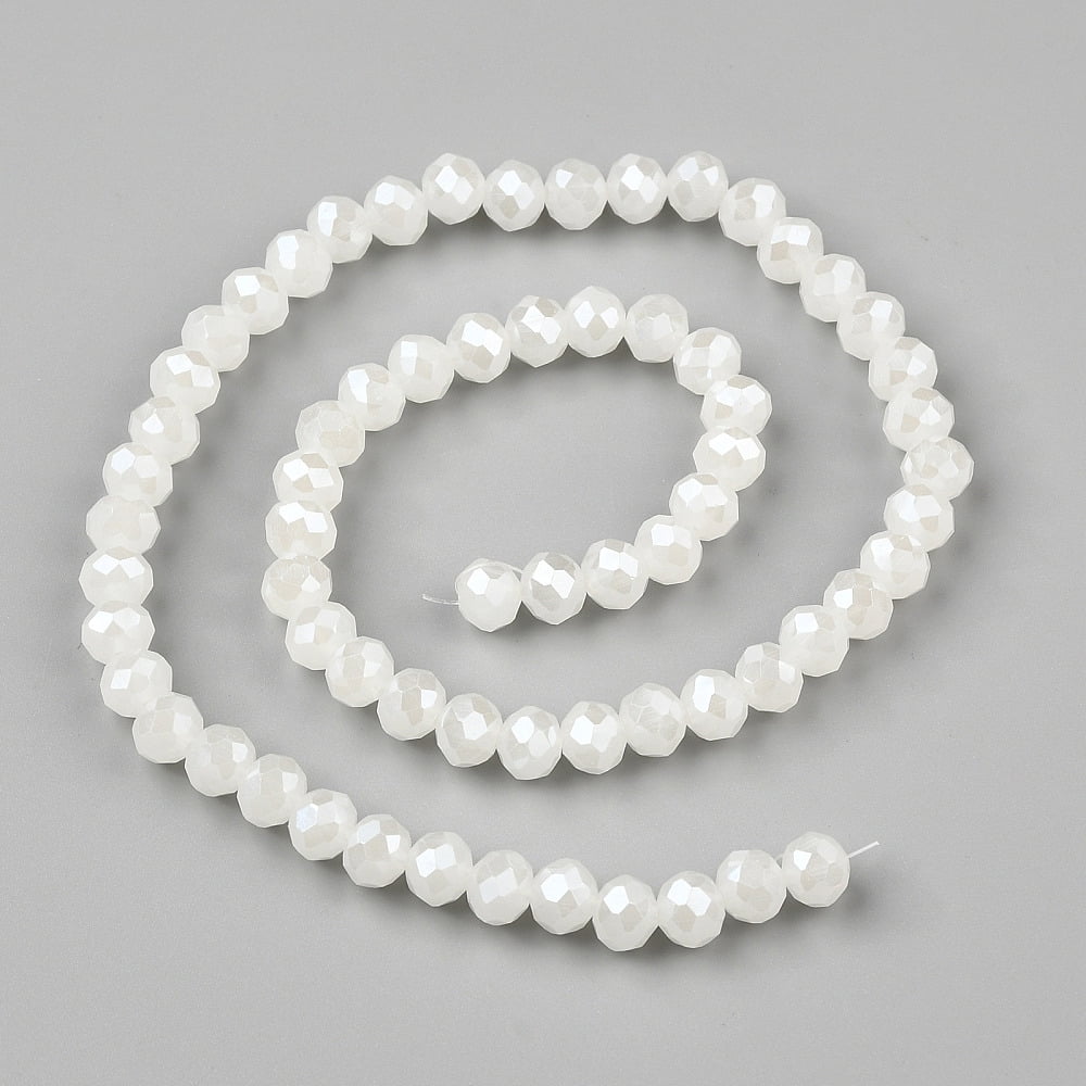 Electroplate Glass Beads Strands Imitation Jade Beads Pearl Luster Plated Faceted Rondelle Creamy White 10x8mm Hole: 1mm about 63~65pcs/strand 19.2~20 inch(48~50cm)