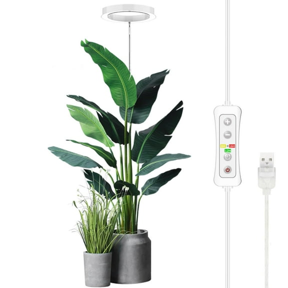 Plant Grow Light, LED Growing Light for Indoor Plants, Full Spectrum Desk Growth Lamp w/ Automatic Timer(3/9/12Hrs) & Height Adjustable, 10 Dimmable Brightness for Small Plants, 1 Packs, White