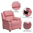 thumbnail image 6 of Emma + Oliver Deluxe Padded Pink Vinyl Kids Recliner with Storage Arms, 6 of 14