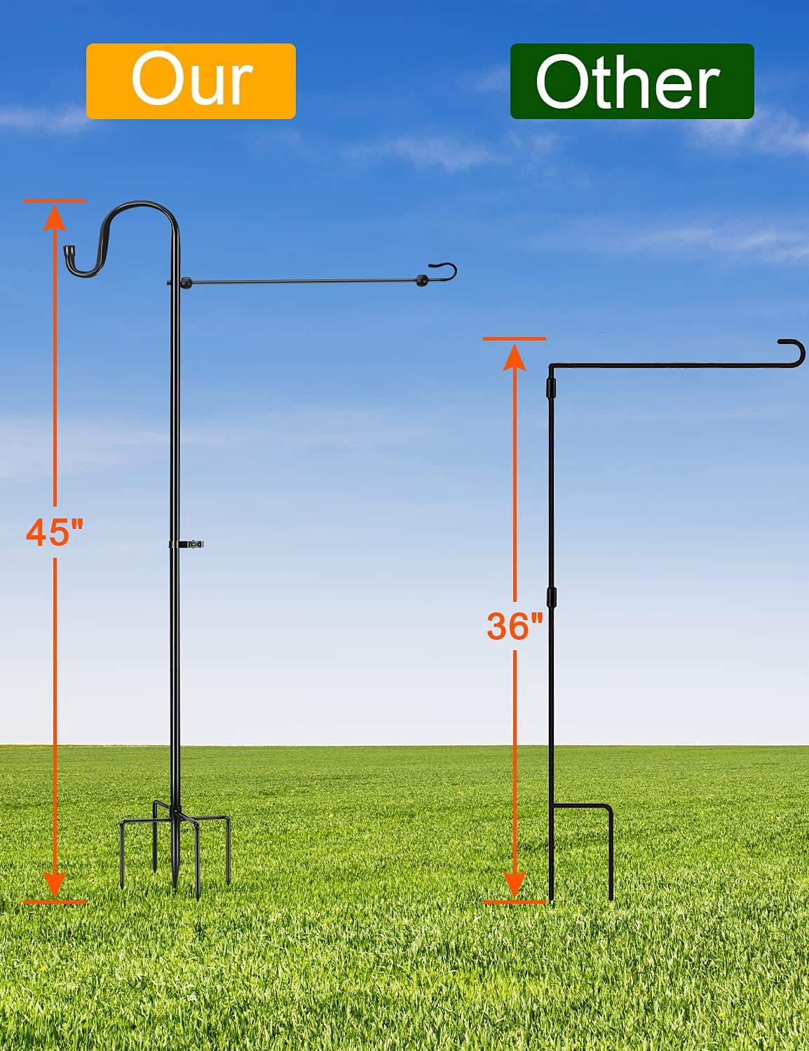 Garden Flag Stand - Upgraded Pole with Shepherd Hooks for 12 x 18 Flag, 45IN Yard Holder Small Flags(Without Solar Lights & Flag)