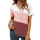 thumbnail image 1 of Blusa informal transpirable de manga corta para mujer para oficina, fiestas y salidas - Camisa con escote en V y encaje en contraste en rosa S, 1 of 5