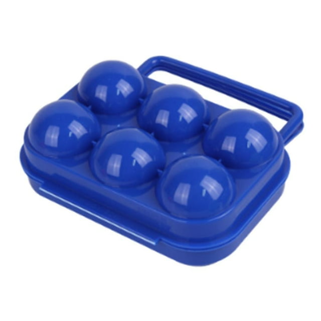 Caja de almacenamiento portátil para 6 huevos con rejilla, caja protectora y dispensador de huevos. Azul