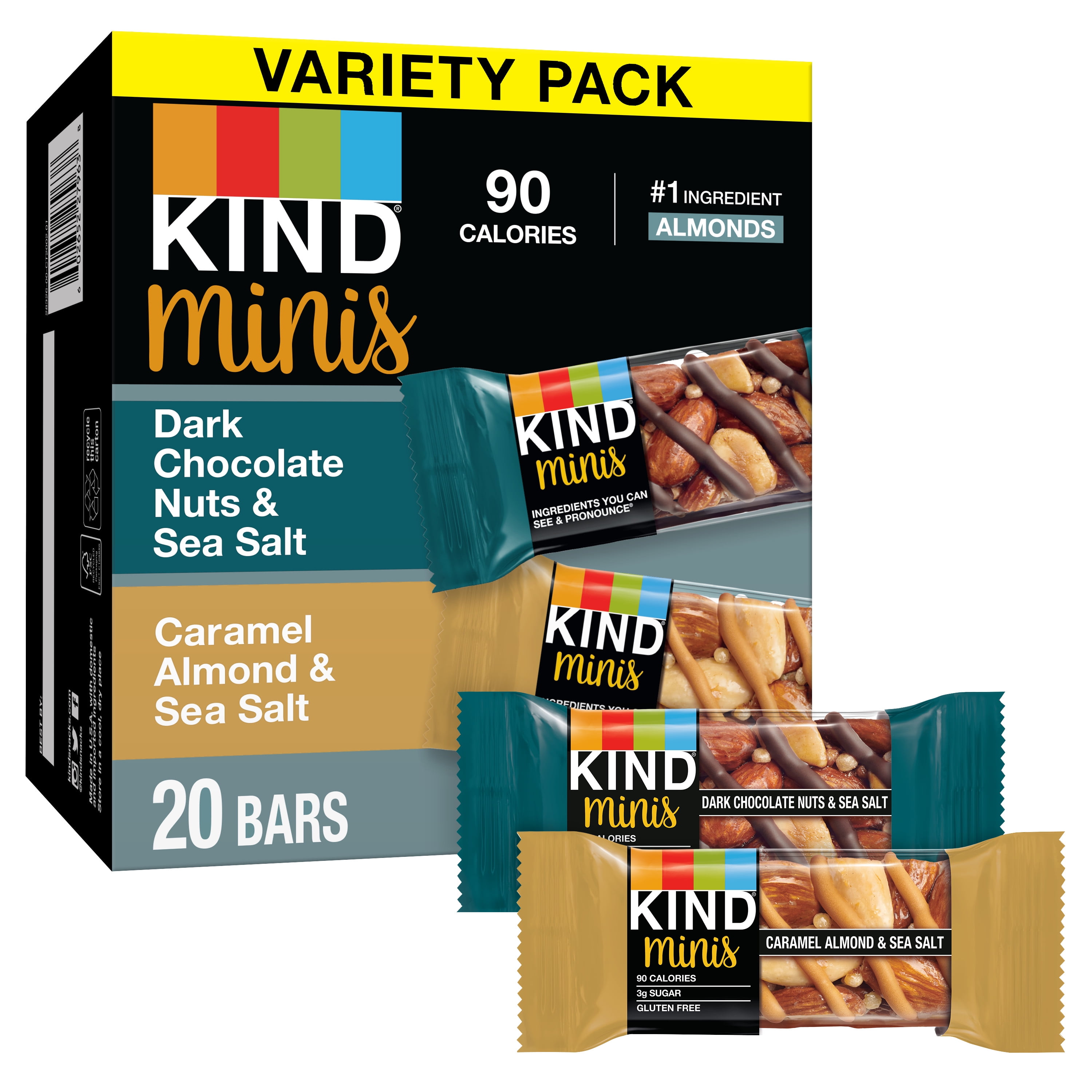 KIND Nut Bars Variety Pack, Dark Chocolate Nuts & Sea Salt, Caramel Almond & Sea Salt, 0.7 oz, 20 Count