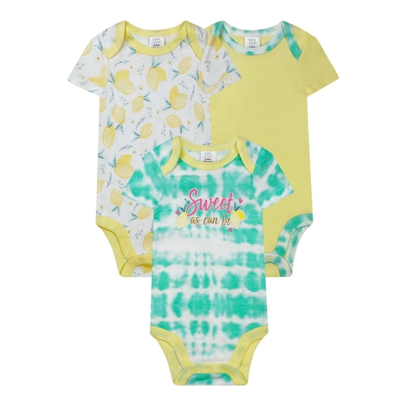 Modern Baby Baby Girl Bodysuits, 3-Pack, Short Sleeve, Newborn-9 Months