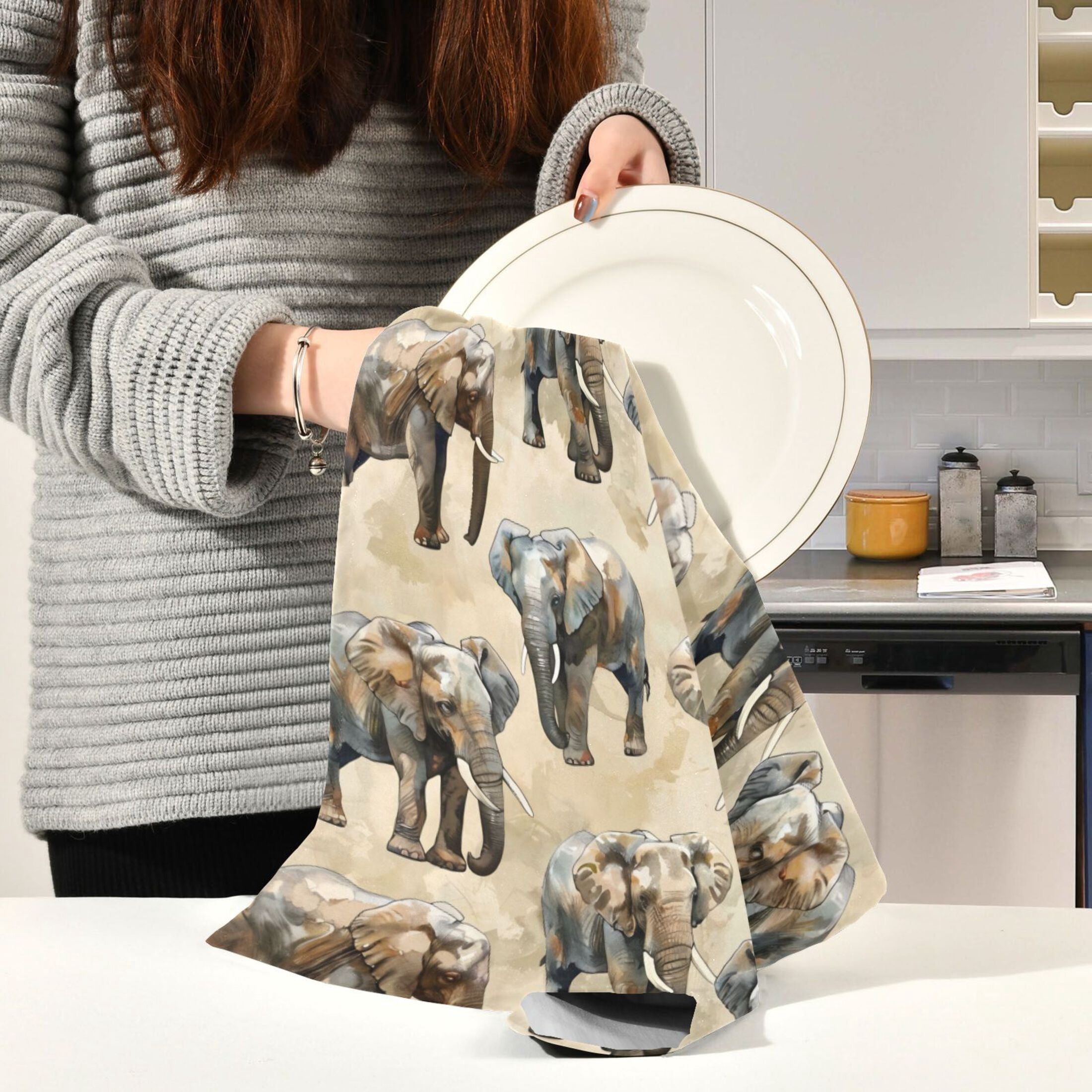 Kitchen Towel 28x18 Inches x6，Plate Towel, Decorative Towel, Napkin, Tea Towel Tea Towels For Kitchen Dish Cloths & Dish Towels Gray Elephant