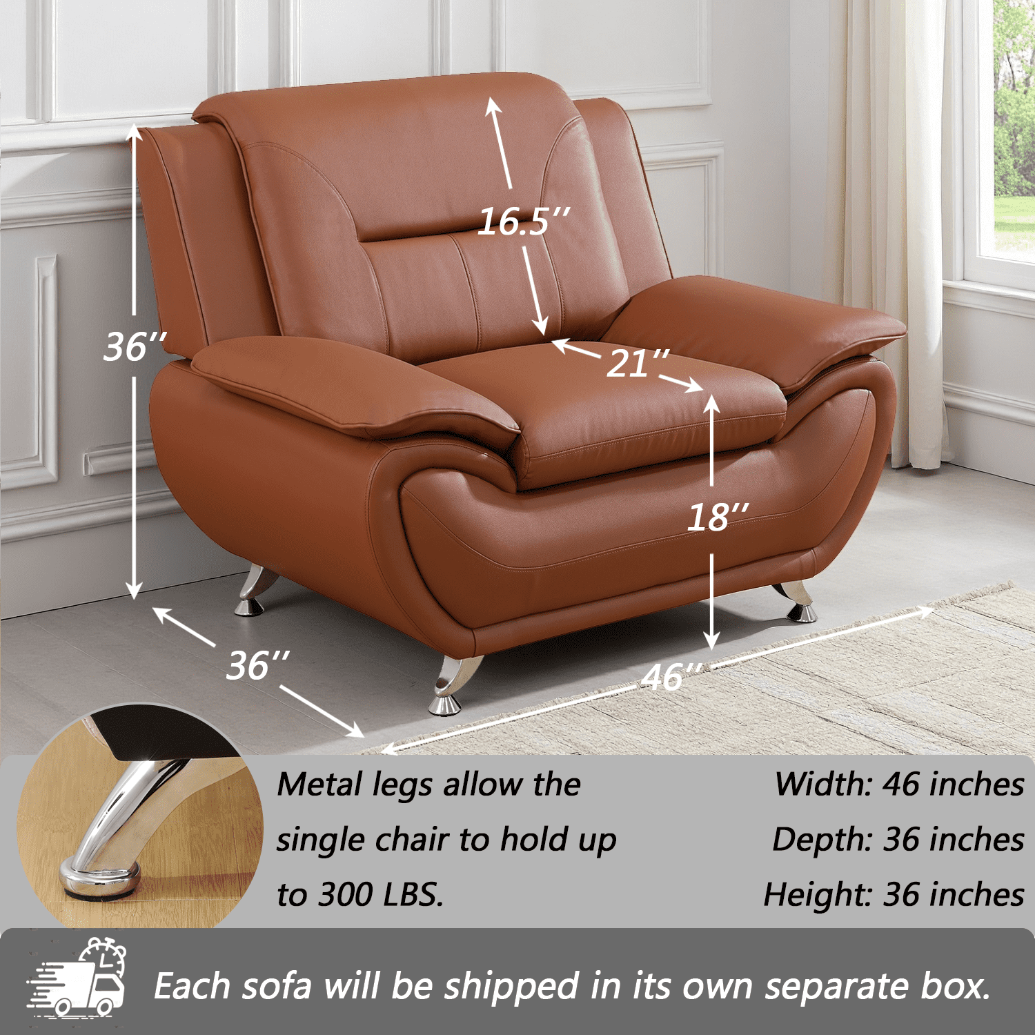 Caberryne Leather Couch Set,Modern Sofa for Living Room Furniture Sets,46" Modern Chair for Living Room/Office/Bedroom/Apartment(Khaki)