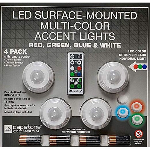 Capstone LED Accent Light 4Pk Surface Mounted Multi Color with Remote