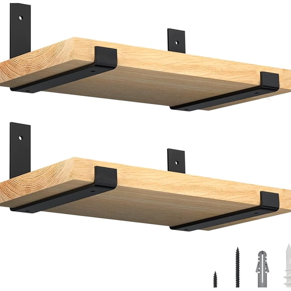 Wall Shelf with Brackets, Heavy Duty Iron Ledge for Books, Fit 9.25 Inch Boards, 4 Pack, Black